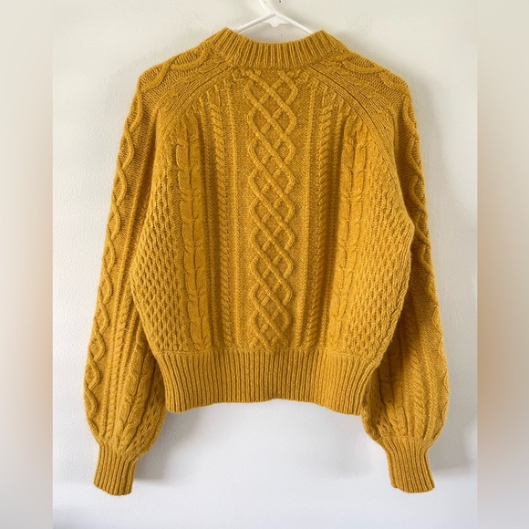 J.Crew DemyLee Mohair Wool Cable Knit Sweater XS Balloon Sleeve Chunky Mustard - Picture 5 of 5